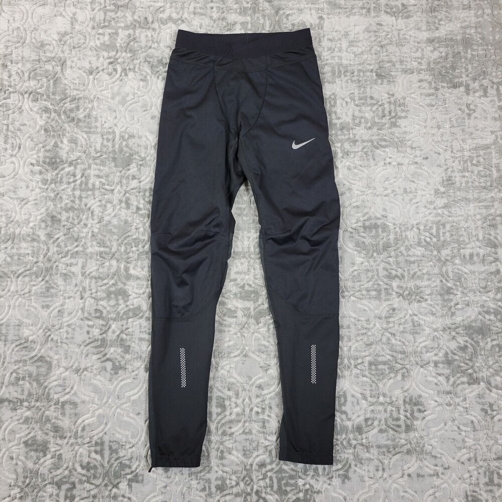 Nike Shield Leggings Women’s Small Black Dri Fit Running Gym Zip Ankle Athletic